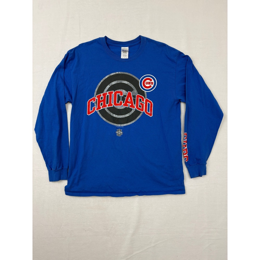 Gildan Chicago Cubs MLB Long Sleeve Shirt Blue Mens Large Graphic Tee N2
